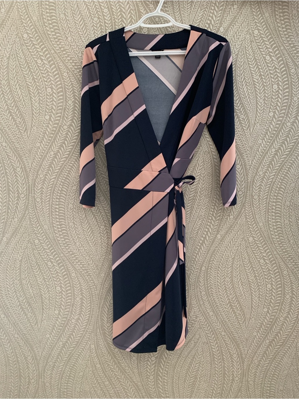 Ann Taylor Diagonal Stripe Wrap Dress in Navy and Blush